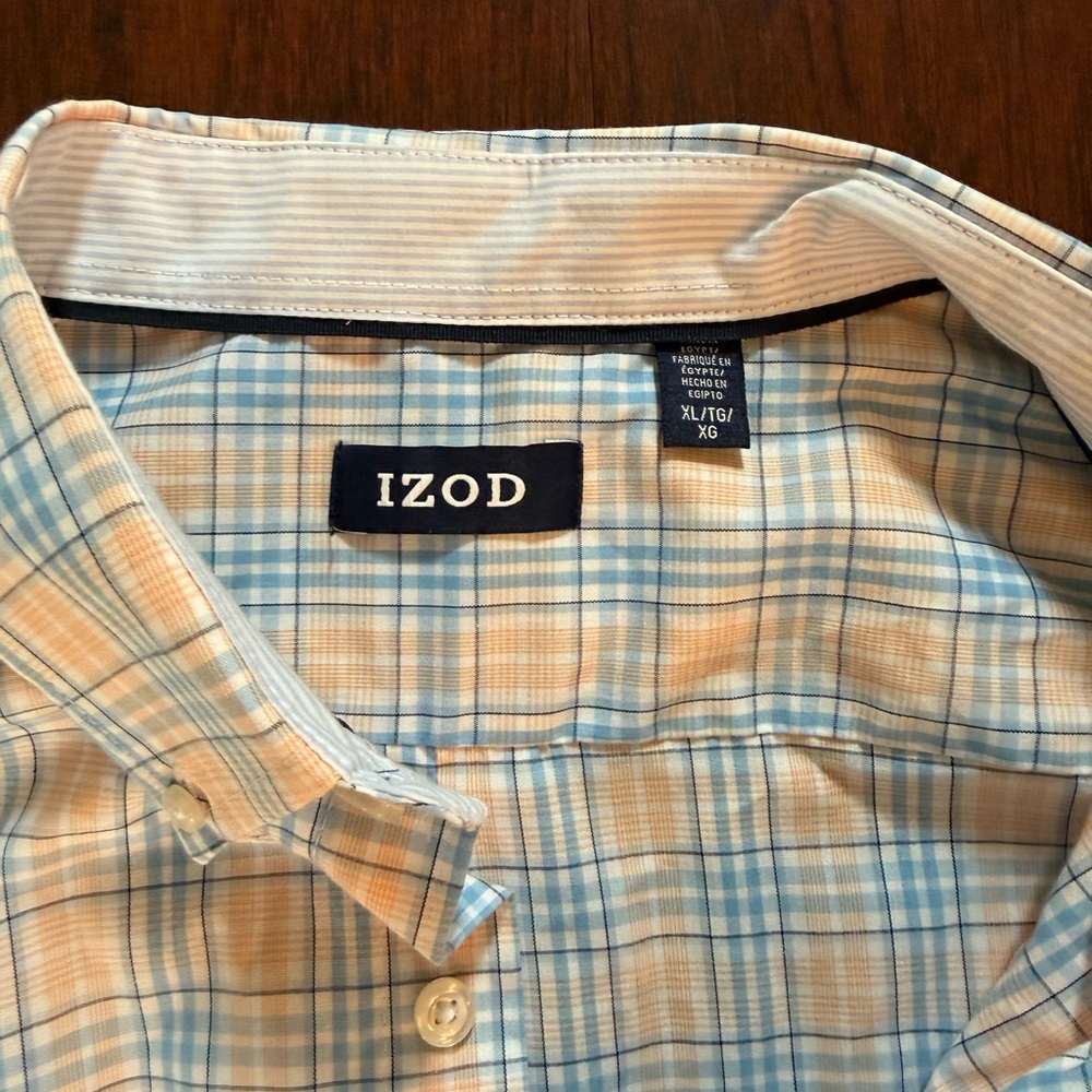IZOD Light Blue and orange Plaid Button-Down Shirt